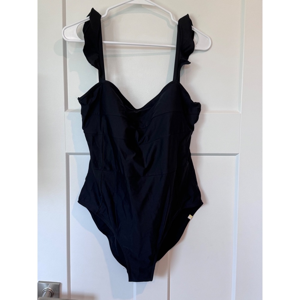Summersalt Black Ruffle One Piece Swimsuit Size 14 Sweetheart Neckline RN 174726